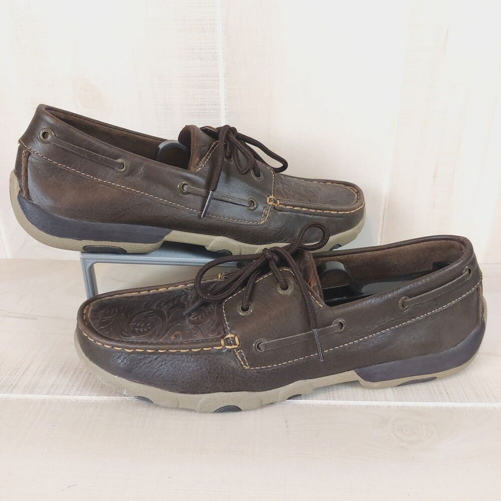 TWISTED X Boat Driving Moc Shoes Women’s Size 10M Brown Embossed Bronze Floral